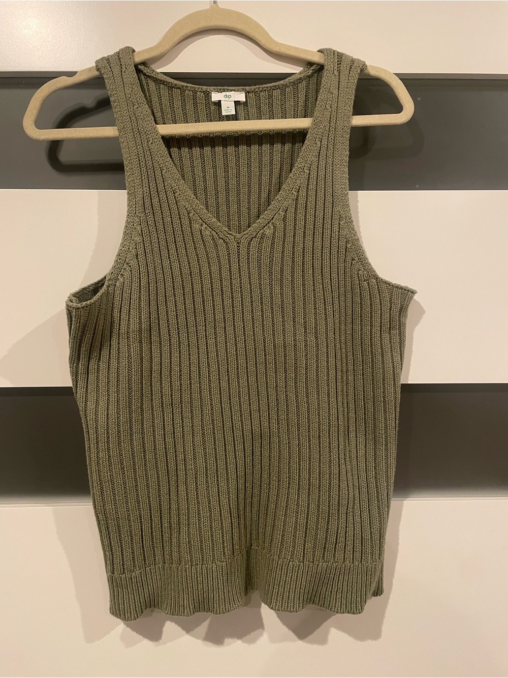 dip Olive Ribbed V-Neck Tank Sweater